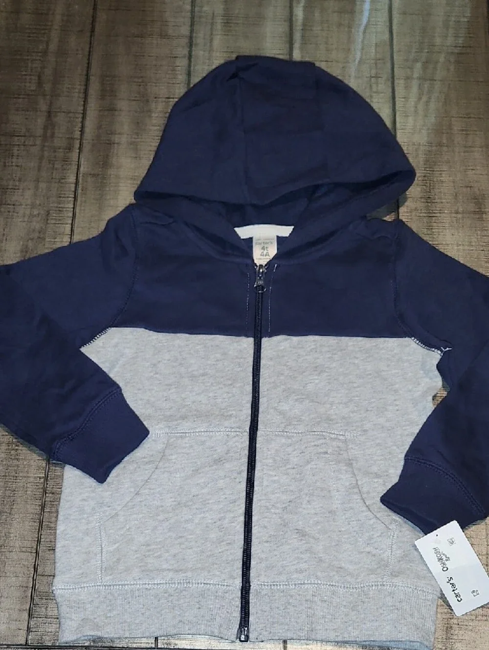NWT Carter's Kids Hooded Zip-Up Sweatshirt - Navy and Light Gray